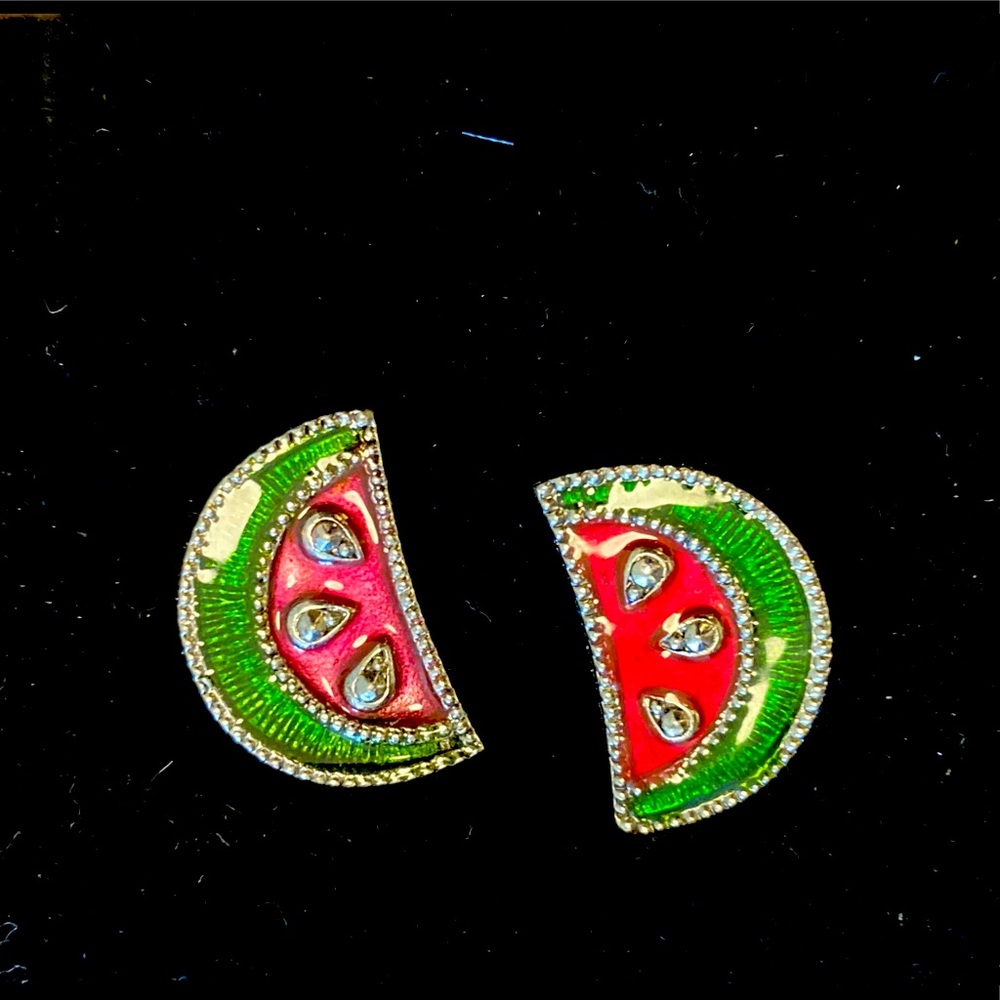 Enameled Watermelon Earrings 🍉 Retro Pinup Fruit Girlie Summer